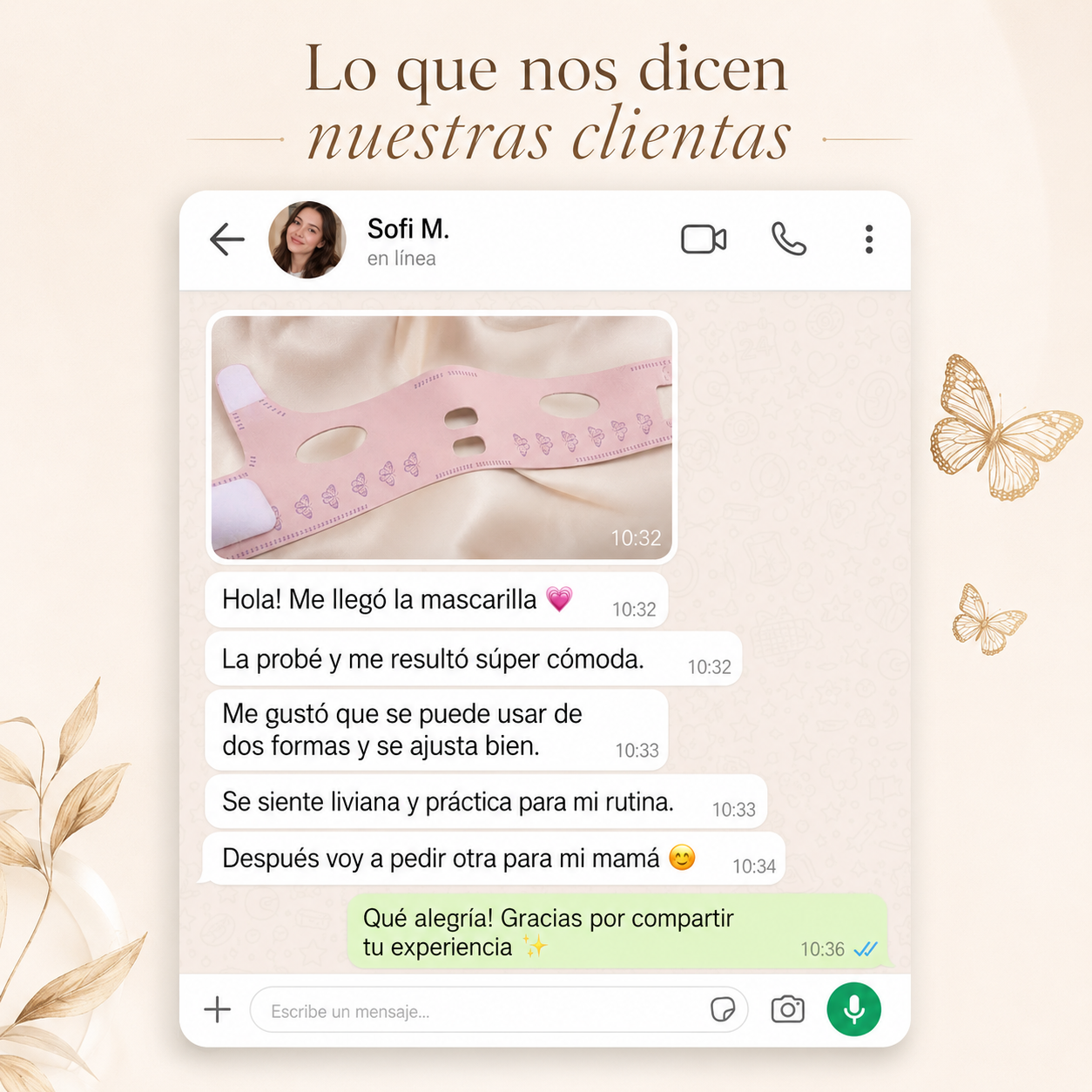 Rese&ntilde;a de clienta sobre la mascarilla facial lifting
